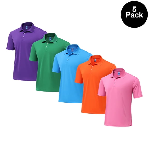 Zfeel Men's pure Dry Fit Poly Polo Shirt, Short Sleeve Moisture-Wicking Mix Color Tee, 5 Pack, 3XL