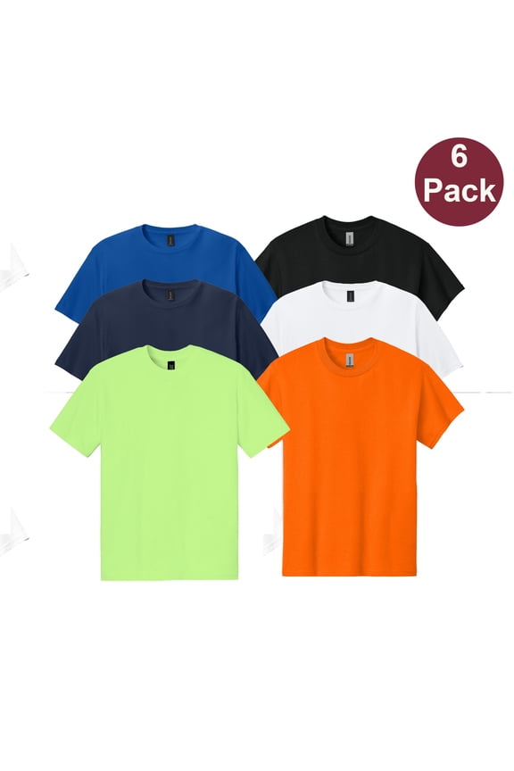 Moisture Wicking Crewneck Work T-Shirt, Men's Dry Fit Poly Shirt, Assorted 6 Pack, M