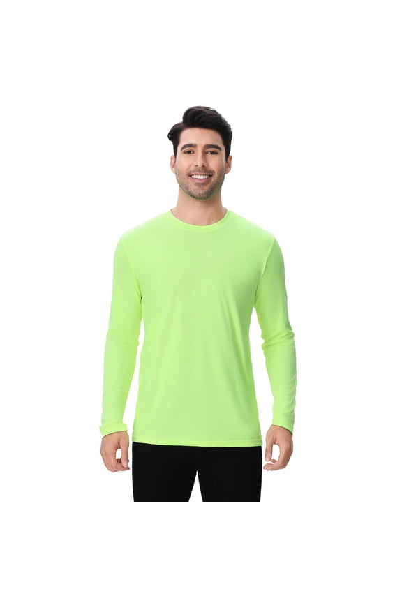 Moisture Wicking Long Sleeve T-Shirt, Men's Pure Dry Fit Safety Neon Green Poly Shirt, 3XL