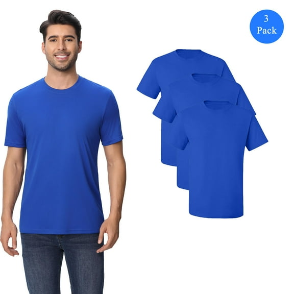 Zfeel Moisture Wicking Short Sleeve T-Shirt, Men's 3 Pack Pure Dry Fit Poly Shirt, Royal, S