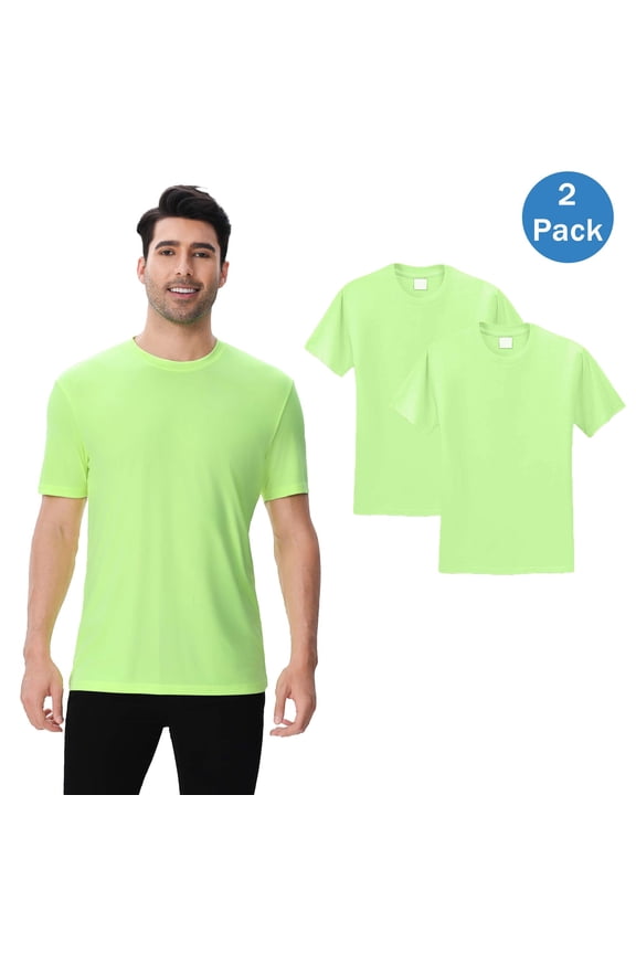 Moisture Wicking T-Shirt for Men, 2 pack Pure Dry Fit Safety Neon Green Poly Shirt, 3XL