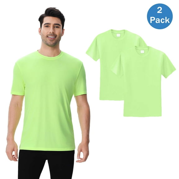Zfeel Moisture Wicking T-Shirt for Men, 2 pack Pure Dry Fit Safety Neon Green Poly Shirt, S