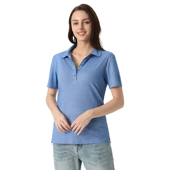 Zfeel Oceanside Heather Polo for Women, Short Sleeve Collared Classic Polo Shirt, Black Heather, 3XL