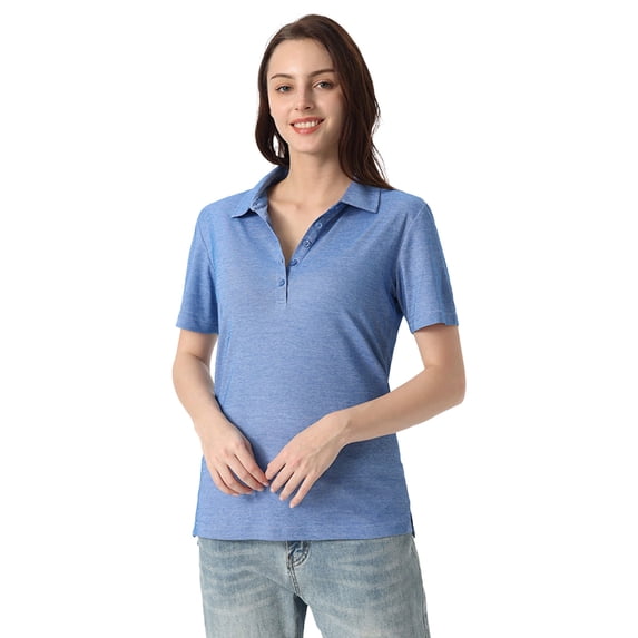 Zfeel Oceanside Heather Polo for Women, Short Sleeve Collared Classic Polo Shirt, Classic Blue Heather, 2XL