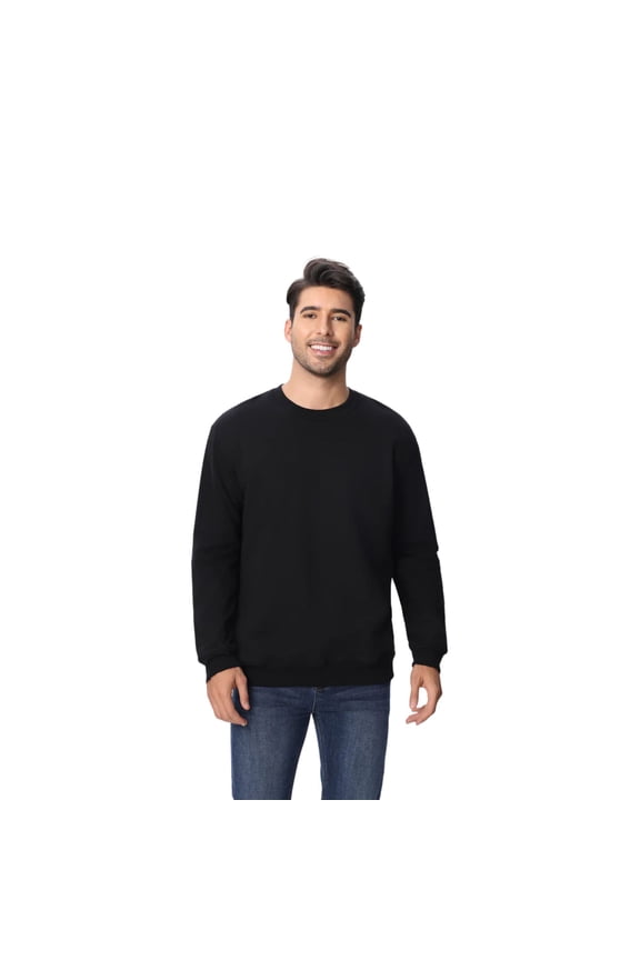 Premium Crewneck Sweatshirt 60 Cotton/40 Polyester Pullover Fleece Sweater for Men (Black, L)
