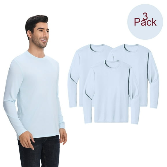 Zfeel Pure Dry Fit Poly Long Sleeve Shirt, Men's Crewneck Light Blue 100 Poly T-Shirt, 3 Pack, XL