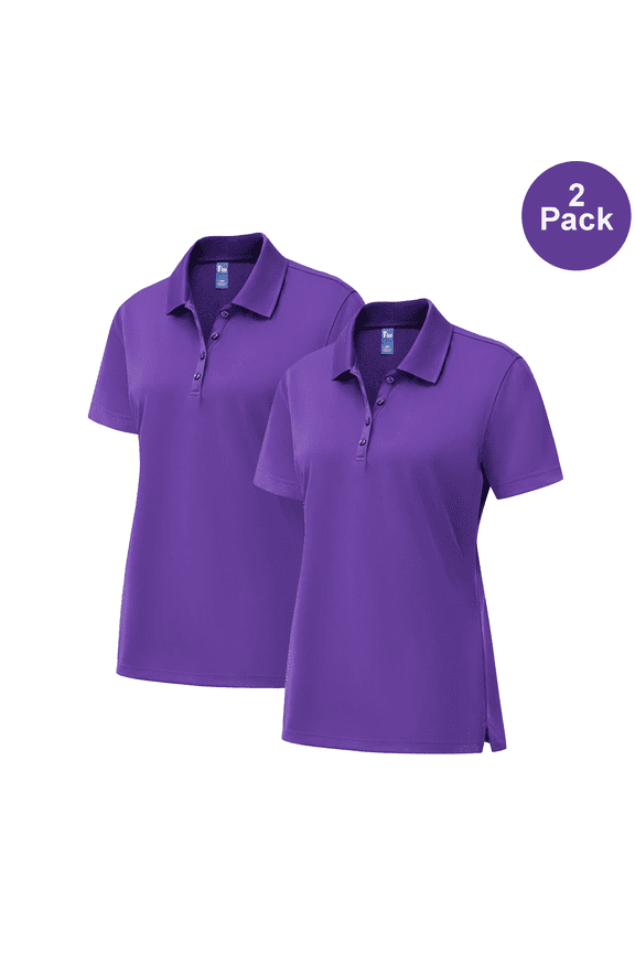 Pure Dry Fit Poly Polo Shirt, Women Short Sleeve Comfortable Collared Tee, Purple, 2XL, 2 Pack