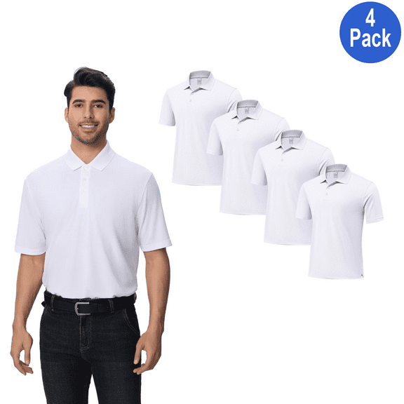 Zfeel Pure Dry Fit Poly Polo Shirt for Men, High Performance, Short Sleeve, White, Size L, 4 Pack