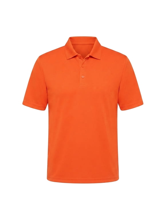 Pure Dry Fit Poly Polo Shirt for Men, Short Sleeve 100% Polyester Orange Polos, S