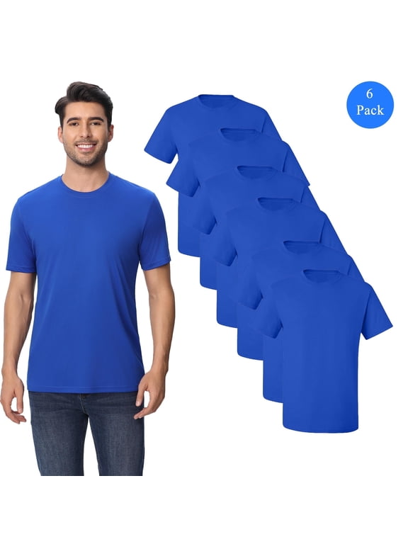 Pure Dry Fit Poly T-Shirt for Men, 6 Pack Short Sleeve Moisture Wicking Shirt, Royal, L