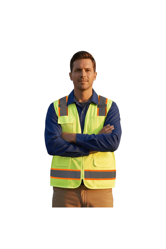 Reflective High Visibility Safety Vest with Pocket, Men's Safety Neon Yellow Color Work Vest, 2XL