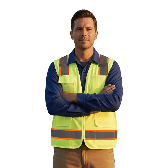 Zfeel Reflective High Visibility Safety Vest with Pocket, Men's Safety Neon Yellow Color Work Vest, 2XL