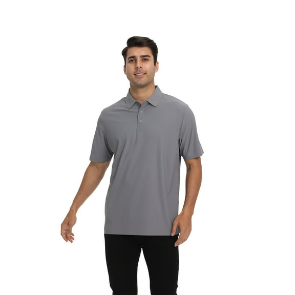 Zfeel Short Sleeve Collared Polo Shirt for Men, Stretchable Nylon-Spandex Polo, Charcoal, S