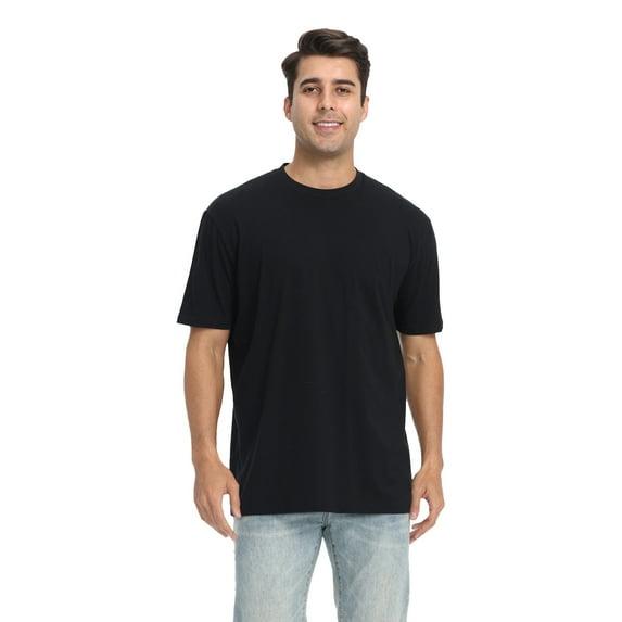 Zfeel Short Sleeve Crewneck T-Shirt, Men's 100% Cotton Super-Soft Blank Tee, Black, L