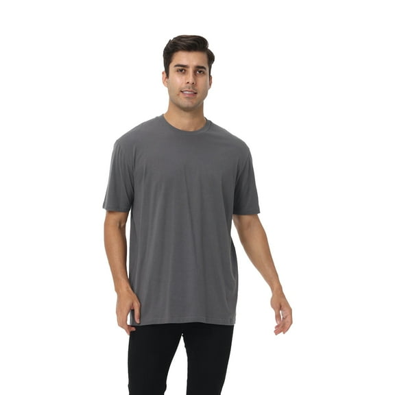Zfeel Short Sleeve Crewneck T-Shirt, Men's 100% Cotton Super-Soft Blank Tee, Deep Heather, L