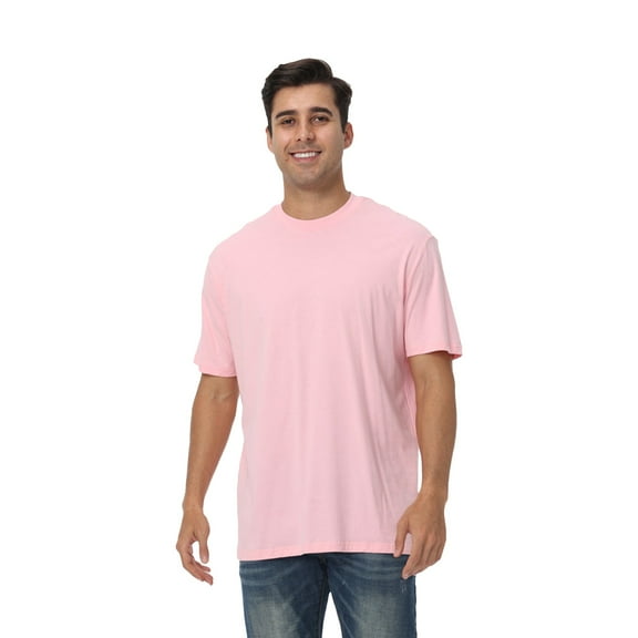 Zfeel Short Sleeve Crewneck T-Shirt, Men's 100% Cotton Super-Soft Blank Tee, Light Pink, XL