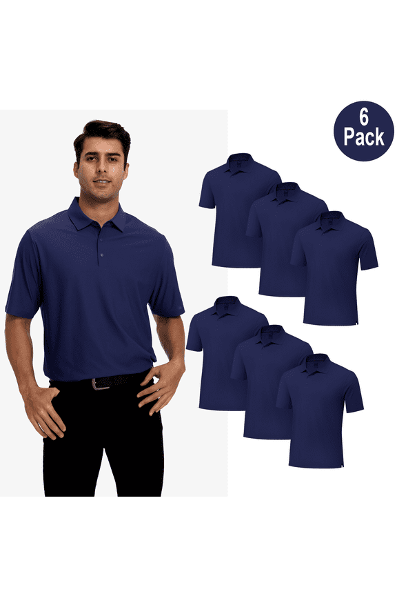 Short Sleeve Dry Fit Poly Polo Shirt for Men, High Performance, Polyester, Navy, 6 Pack, XL