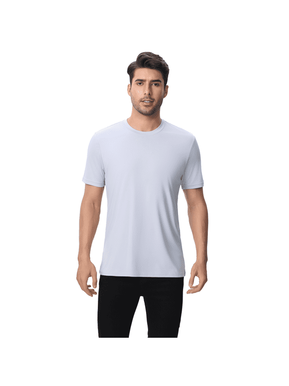 Crewneck Short Sleeve T-Shirt, Dry Fit Poly Shirt for Men, 100 Polyester Silver Tee, S