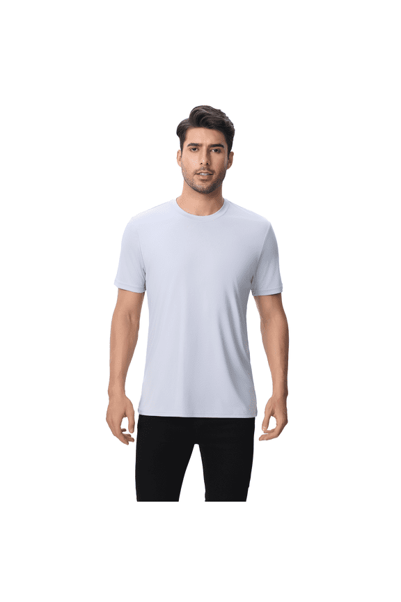 Crewneck Short Sleeve T-Shirt, Dry Fit Poly Shirt for Men, 100 Polyester Silver Tee, S