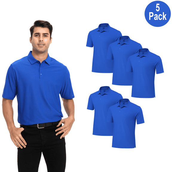 Zfeel Short Sleeve Polo Shirt for Men, High Performance Pure Dry Fit, Polyester, Royal, 5 Pack, L