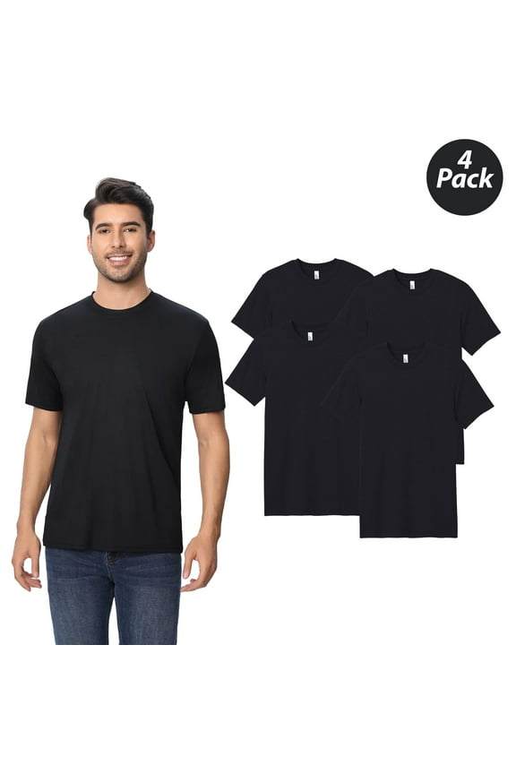 Short Sleeve T-Shirt for Men - S Size | 100% Polyester Shirt, 4 Pack Black Color Crew Neck Tee