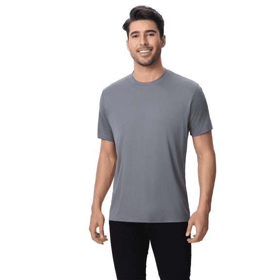 Crewneck Short Sleeve T-Shirt, Dry Fit Poly Shirt for Men, 100 Polyester Charcoal Grey Tee, 3XL