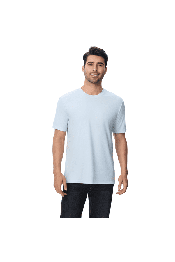 Crewneck Short Sleeve T-Shirt, Dry Fit Poly Shirt for Men, 100 Polyester Light Blue Tee, 4XL