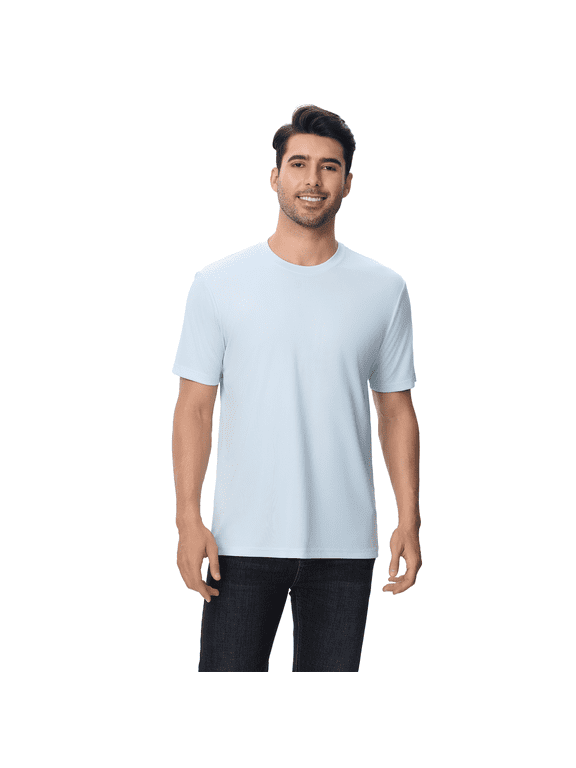 Crewneck Short Sleeve T-Shirt, Dry Fit Poly Shirt for Men, 100 Polyester Light Blue Tee, 4XL