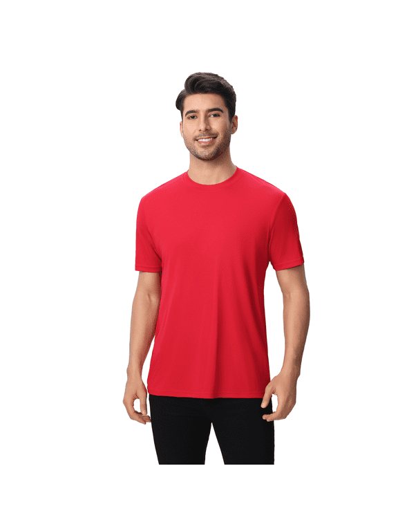 Short Sleeve Tee, High-Performance Dry Fit Poly Shirts for Men, Art and Crafts, Lightweight & Breathable, Red, M
