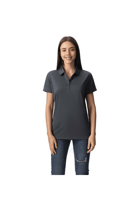 Women High Performance Pure Dry Fit Poly Polo, Comfortable Short Sleeve Shirt, Iron Grey, 2XL