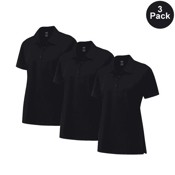 Zfeel Women Pure Dry Fit Poly Polo Shirt, Short Sleeve UV Protection Durable Tee, Black, XL, 3 Pack