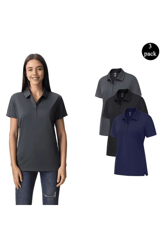 Women’s Dry Fit Polo Shirts, 3-Pack Mix Color, UV Protection, Full Polyester, M