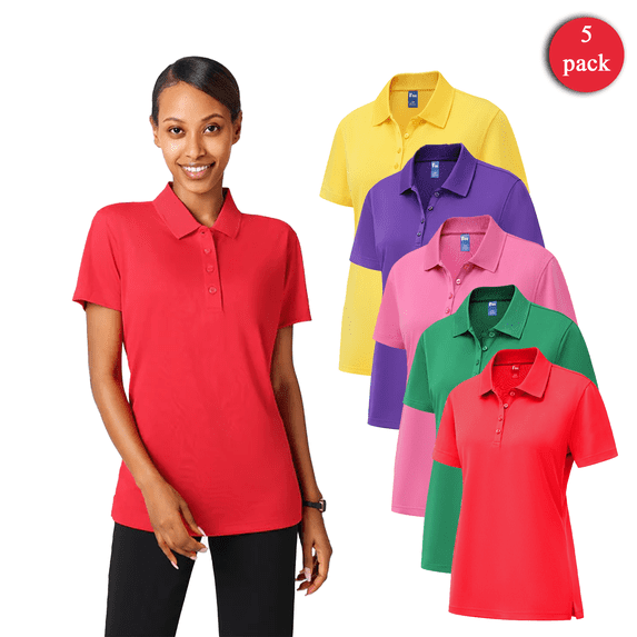 Zfeel Women’s Dry Fit Polo Shirts, Moisture-Wicking Performance Mesh, 5-Pack Mix Color, XL