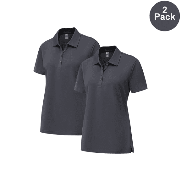 Zfeel Women's pure Dry Fit Poly Polo Shirt, Moisture-Wicking Short Sleeve Iron Grey Tee, 2 Pack, S