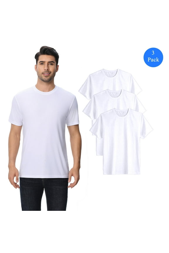 ZF910 Men's White Dry Fit T-Shirts, Pack of 3, UPF 50+, Short Sleeve Moisture-Wicking Shirt, M