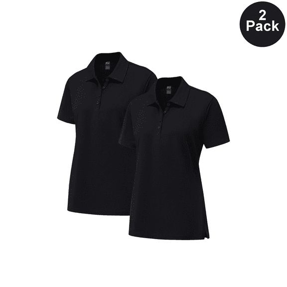 Zfeel women Pure Dry Fit Poly Polo Shirt, Short Sleeve Moisture-wicking Blank Black Tee, 2 Pack, M