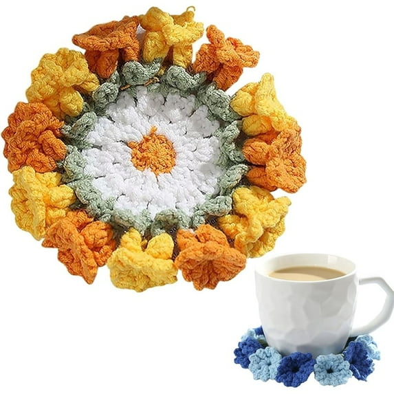 The Zfit Flower Crochet Coaster Handmade Knitted Floral Coasters Table Decor, Creative Flower Crochet Coaster, Creative Home Decor Table Decor Floral Crochet Coffee Mug Coaster