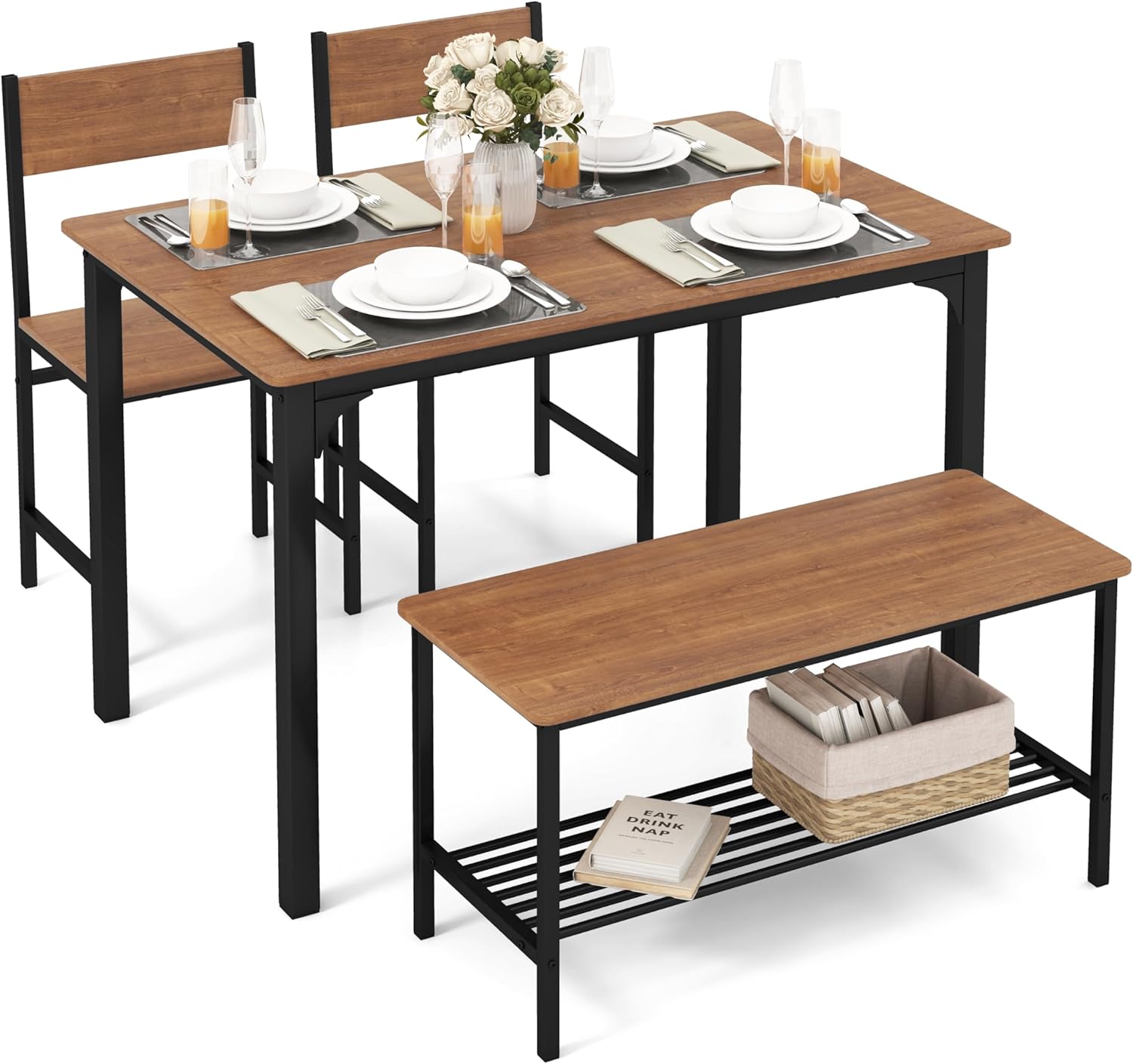 ZgoodZ 4-Piece Dining Table Set for 4 – Kitchen Table with Bench and 2 ...