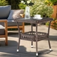thumbnail image 1 of ZgoodZ Outdoor Side Table Patio Wicker Coffee Table Outdoor End Table Rattan Bistro Table with Storage & Black Glass Table Top Round for Outside Balcony Porch Backyard Deck，Espresso Brown, 1 of 8