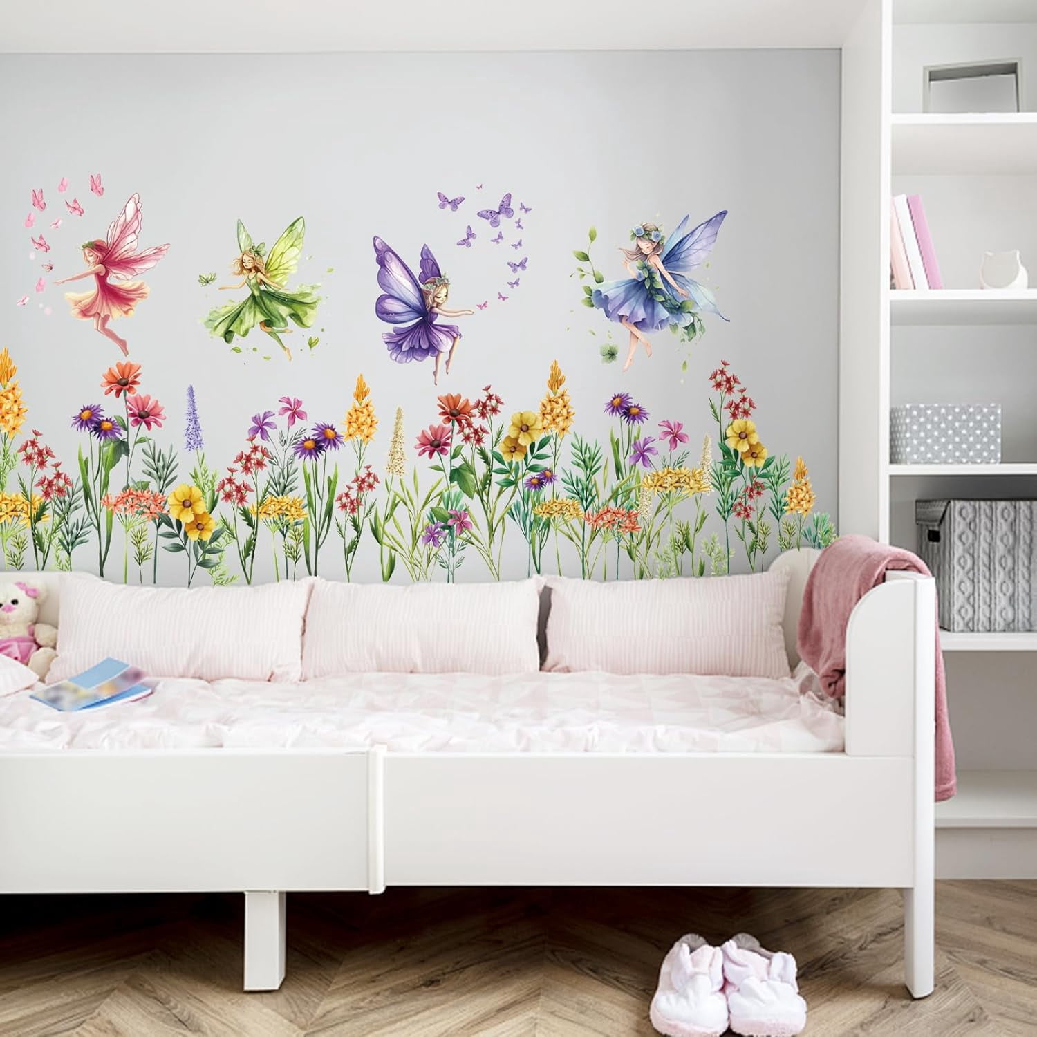 Zgui 3 Sheets Colorful Flower Fairy Wall Stickers Peel and Stick Wall ...