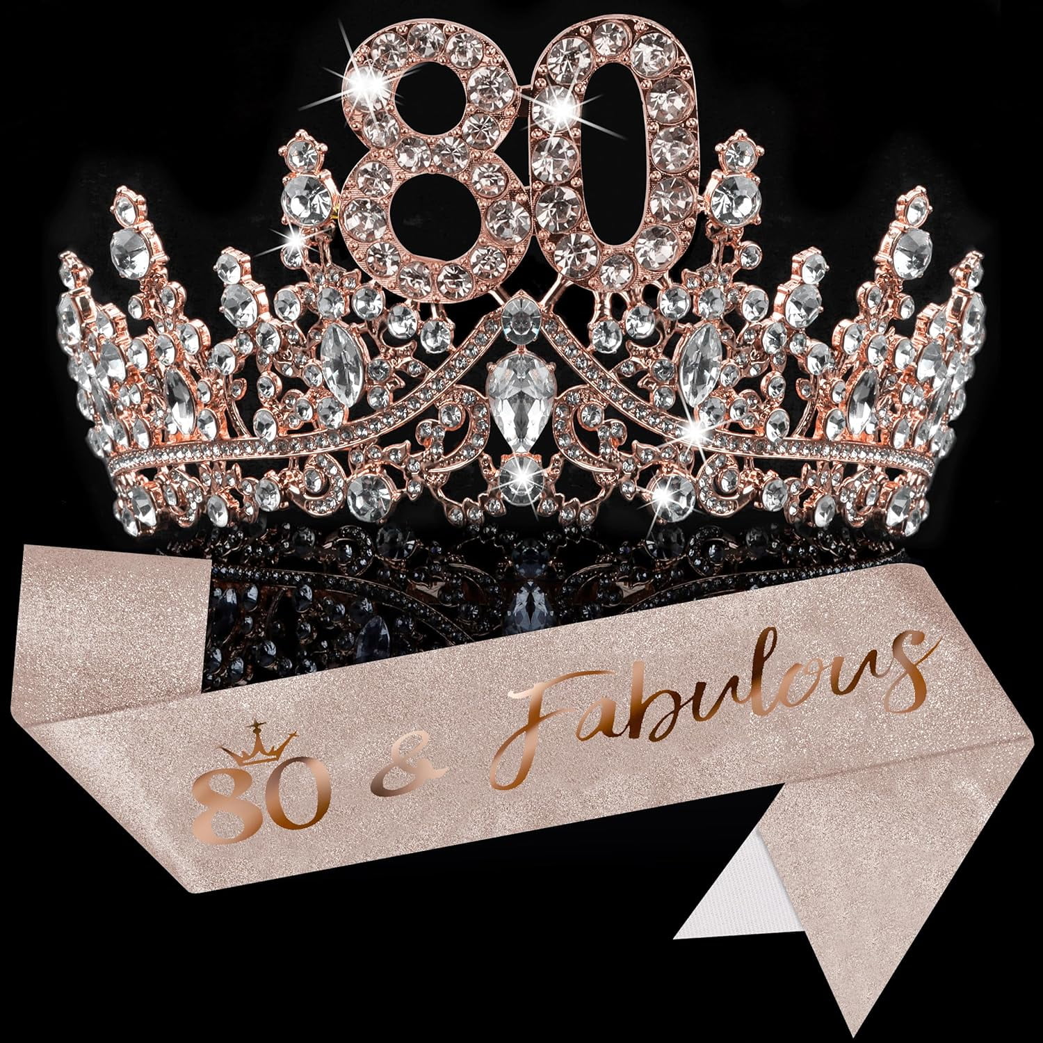 Zgui Headbands for Women Sash for Women Crowns for Women Tiaras for Women Party Decorations \u0026 Favors (80th Rose Gold, One size) A418