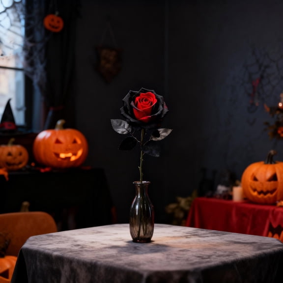 Zguuel Artificial Black Red Roses, 12 Pack Halloween Gothic Silk Rose Flowers with Stems, Roses for Wedding Party Home Decor, Black Red Rose Bouquet for Halloween Centerpieces, Vase Flowers