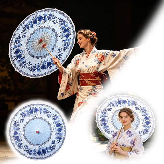 Zguuel Chinese Oil Paper Umbrella Dance Prop, Traditional Handmade Paper Parasol for Hanfu Costume Photo Shoot, Classical Dance Umbrella for Stage Performance Wedding Home Ceiling Decoration