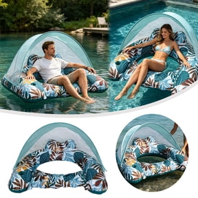 > Zguuel Inflatable Pool Float with Backrest & Sun Shade, Adult Water Lounger with Cup Holder, Floating Recliner for Pool, Lake, Beach & Summer Relaxation