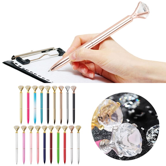 Zguuel Large Diamond Retractable Ballpoint Pen, Rhinestone Bling Top Pen with 1.0mm Black Ink, Sparkly Metal Pen for Women Journaling Office Gifts