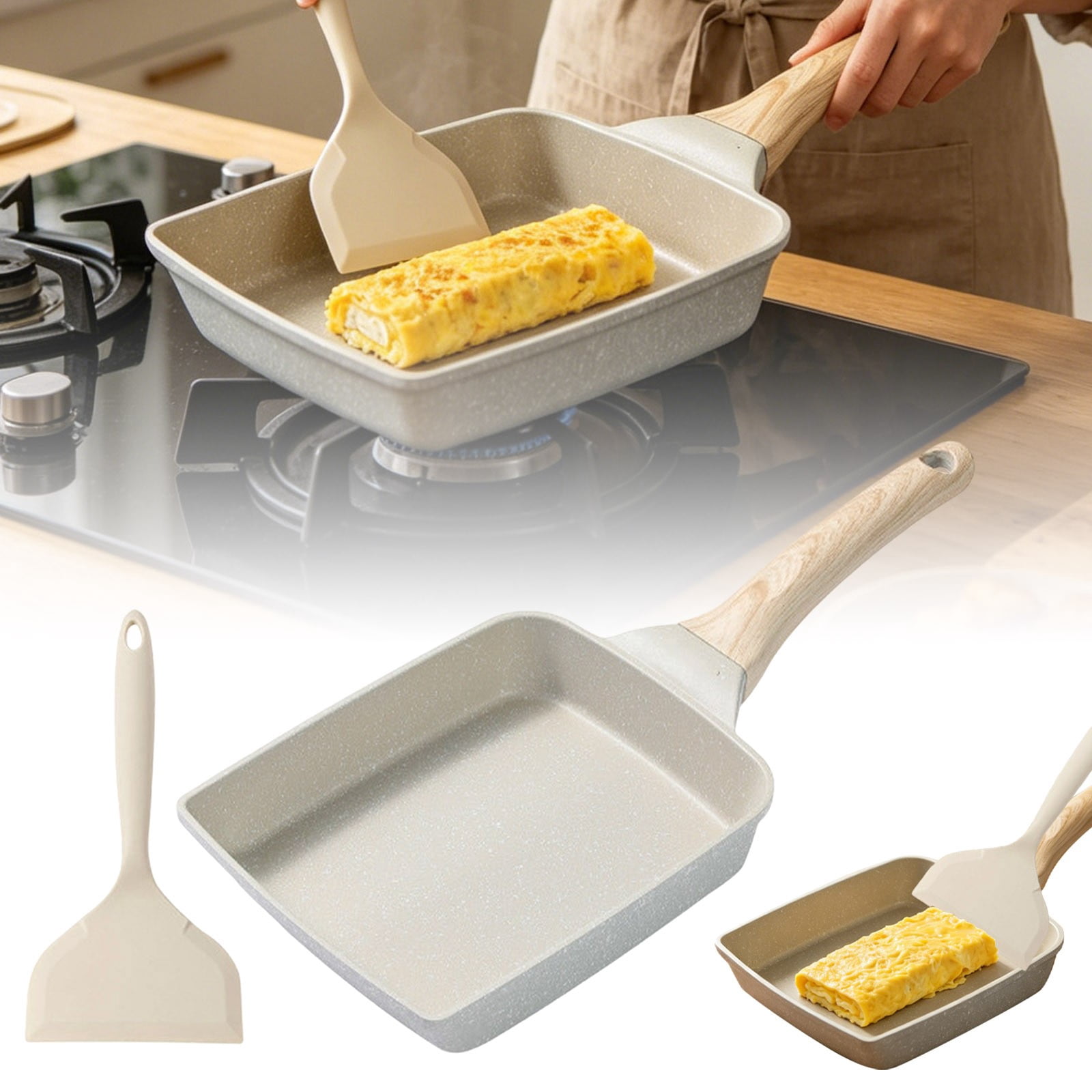 Zguuel Square Pan Set, 7Inch Frying Pan, Skillets and Frying Pans Non Stick Kitchen Pans Frying Pans For Everyday Cooking with A Spatula (White)