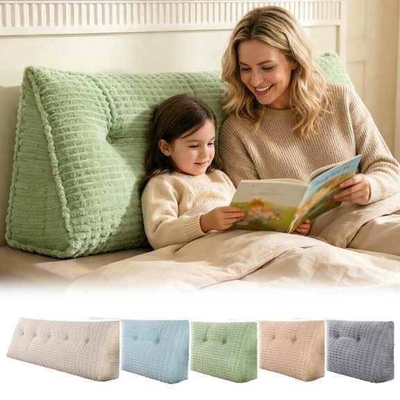 Zguuel Striped Fuzzy Triangle Headboard Pillow Bed Backrest Cushion Reading Support with Removable Washable Cover for Bed Sofa Daybed
