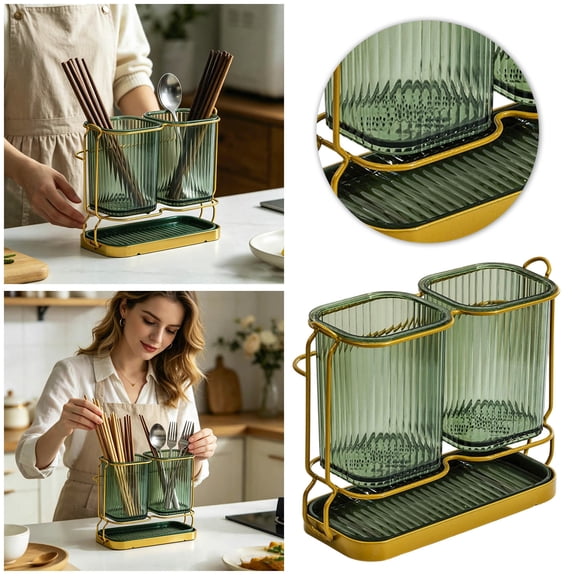 Zguuel Toothbrush Holder with Removable Drain Tray, Countertop Bathroom Organizer Caddy for Electric and Manual Toothbrushes, Multi-Slot Toothbrush and Toothpaste Holder with Drainage - Green