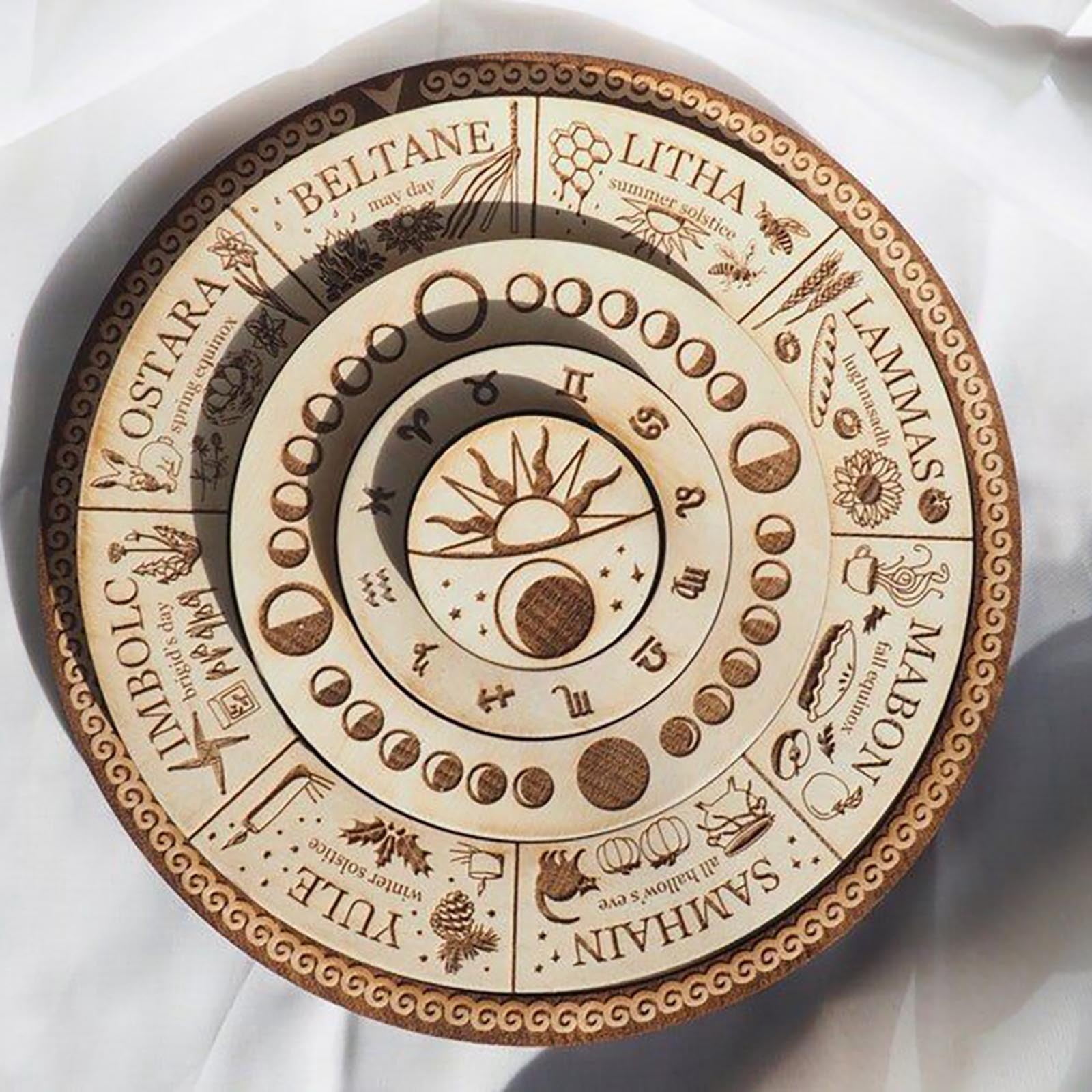 Wheel Of The Year Wood Sign – Witchy Wall Calendar Plaque For Pagan & Halloween Decor
