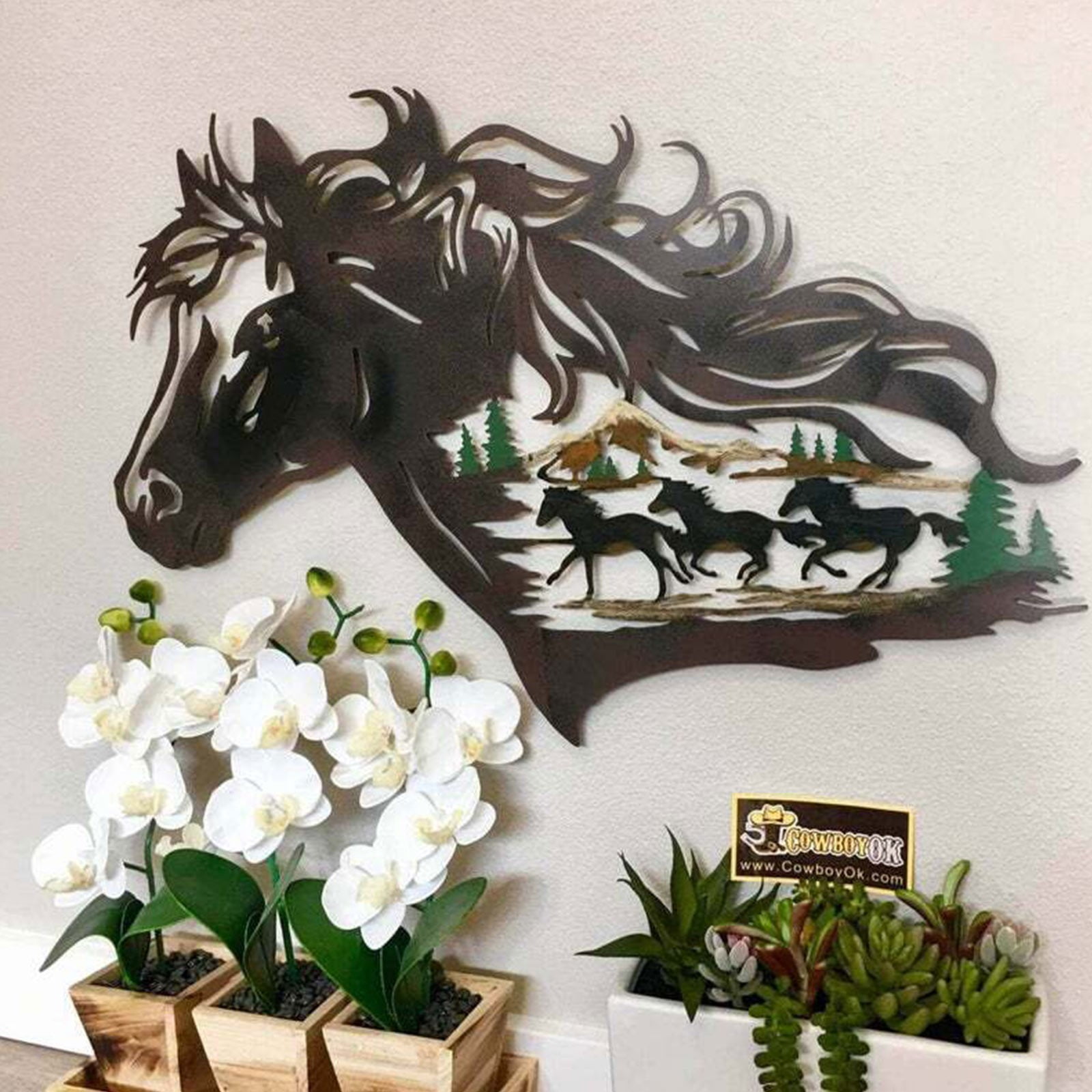 Zgyau Wall stickers Metal Decoration Western Horse Shadow Wall